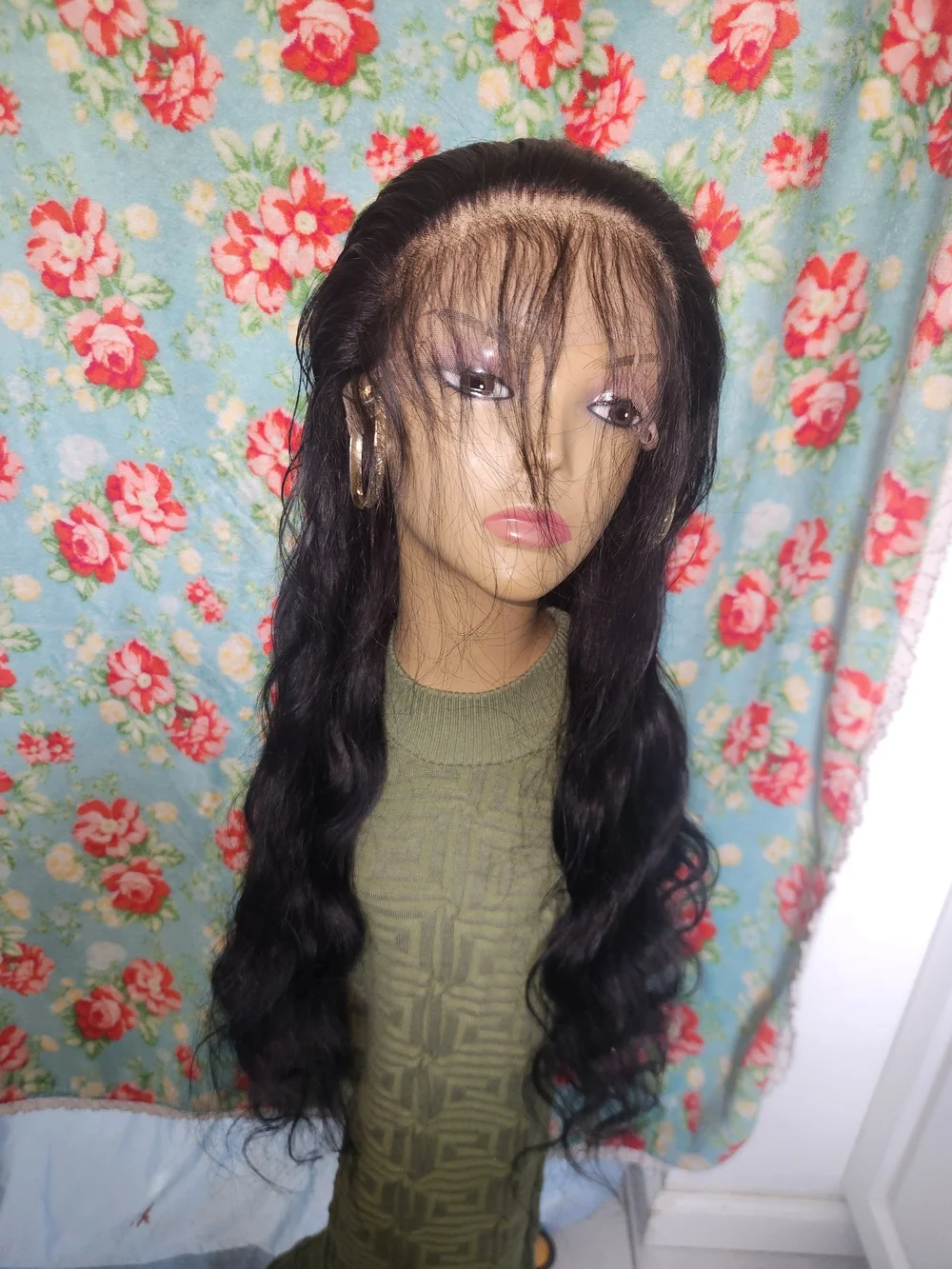 Natural Black Wavy Lace Front Wig - 100% Human Hair !